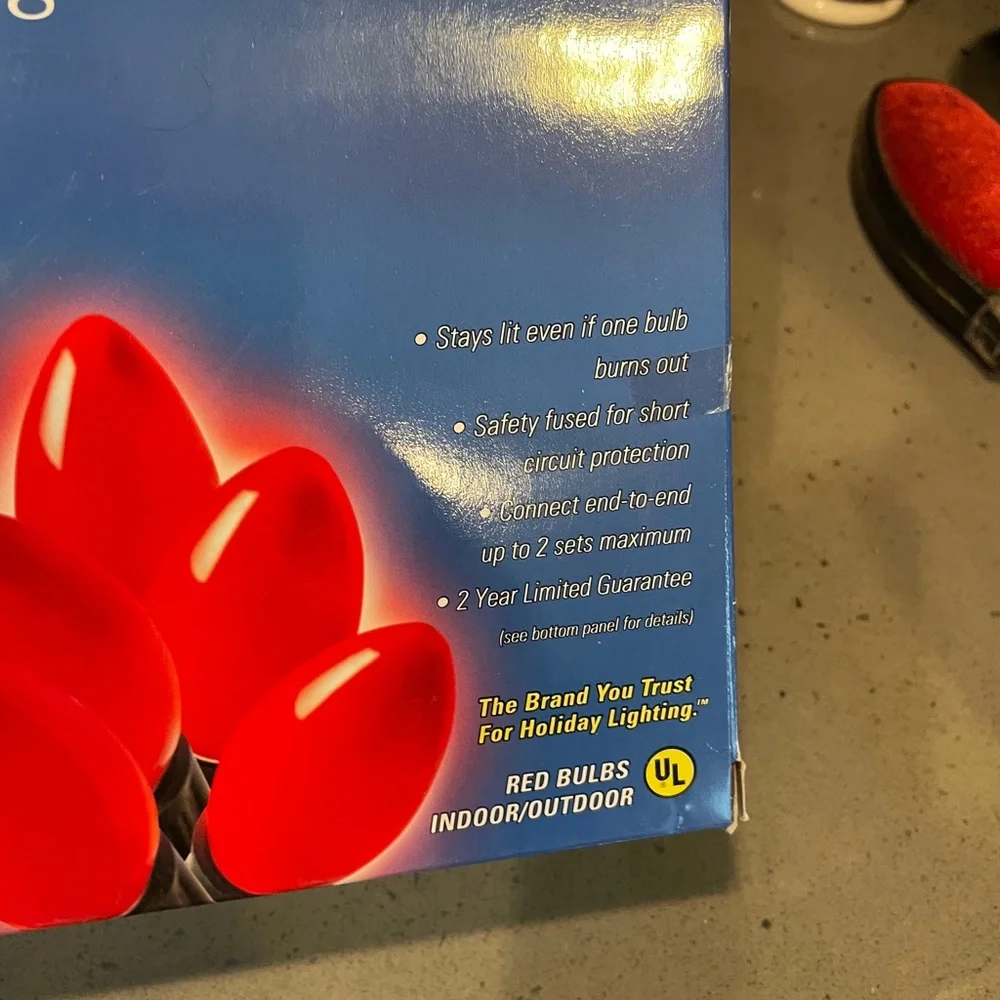 Vintage GE C9 red holiday lights.